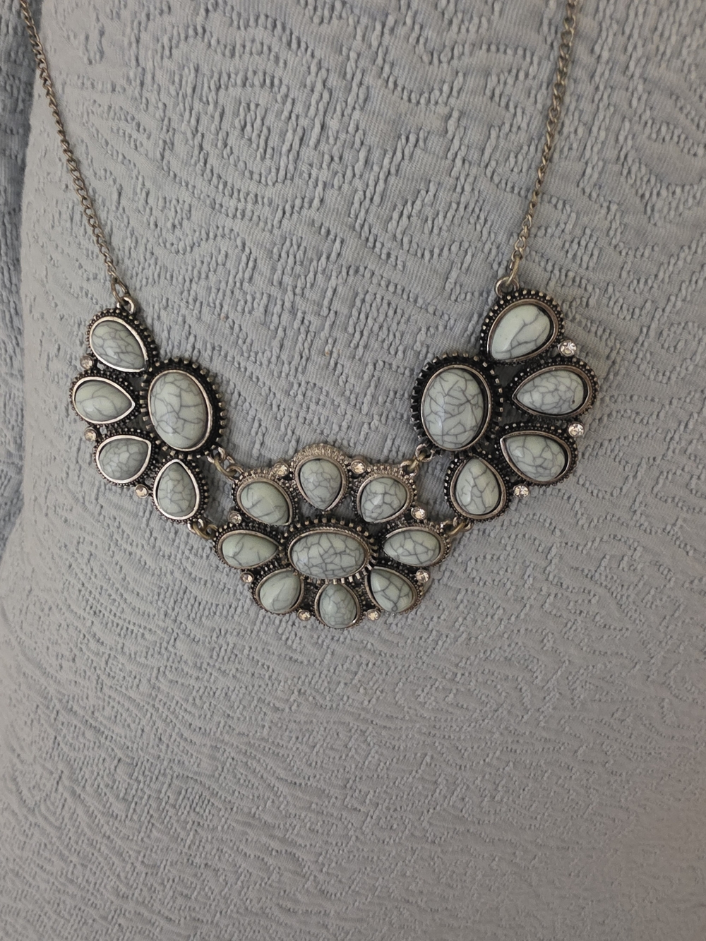 Statement White Marbled Bib Necklace - Women Jewelry